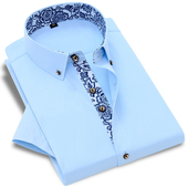 衬衫 修身 男士 青花瓷领商务休闲短袖 青年伴郎半袖 薄款 正装 白衬衣潮