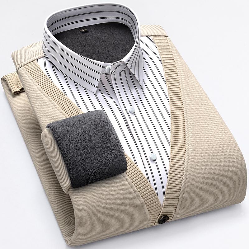 冬季加绒保暖衬衣中年爸爸装