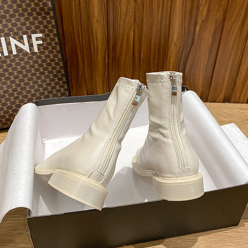 BOOTIE WOMENS FLAT KOREAN VERSION SKINNY BOOTS 2024 NEW AUTUMN WINTER SINGLE BOOTS SOFT LEATHER BACK ZIPPER VERSATILE CHELSEA BOOTS