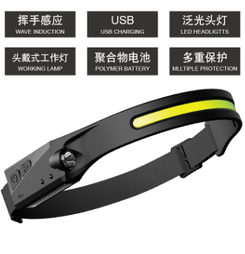 국경을 넘는 새로운 웨이브 센서 COB 헤드라이트 야외 사이클링 라이트 USB 충전 야간 주행등 LED 강한 빛 헤드라이트