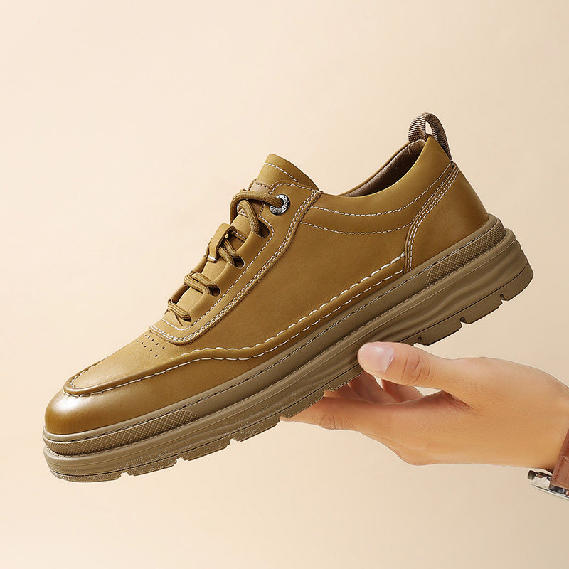 工装男鞋秋季英伦风复古休闲皮鞋防滑耐磨高级感真皮厚底防水板鞋