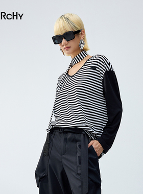 LARCHY来尔佳昵2026春装U领条纹T恤