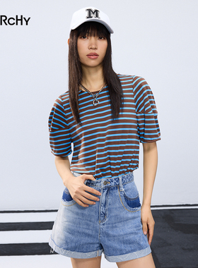 LARCHY来尔佳昵2024夏装净色牛仔短裤