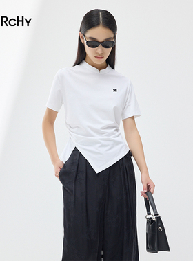 LARCHY来尔佳昵2025春装旗袍领针织T恤