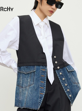 LARCHY来尔佳昵2024秋装V领拼接马夹