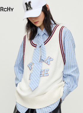 LARCHY来尔佳昵2024秋装U型领毛织背心