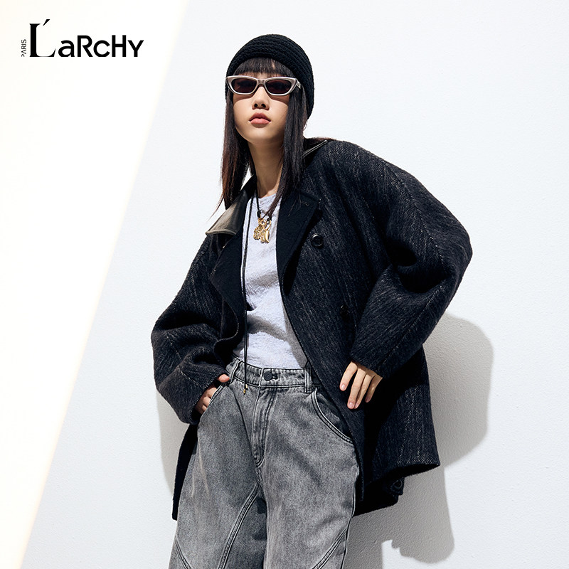 LARCHY来尔佳昵2025冬装拼色双面呢大衣