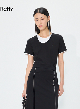 LARCHY来尔佳昵2025夏装圆领撞色T恤