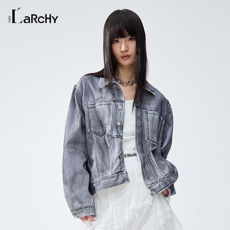 LARCHY2026春装翻领喷色牛仔外套