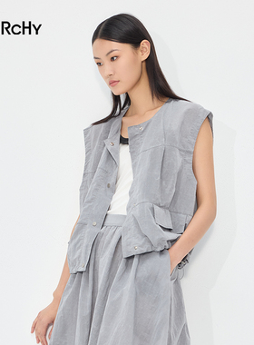 LARCHY来尔佳昵2025夏装无领净色马夹