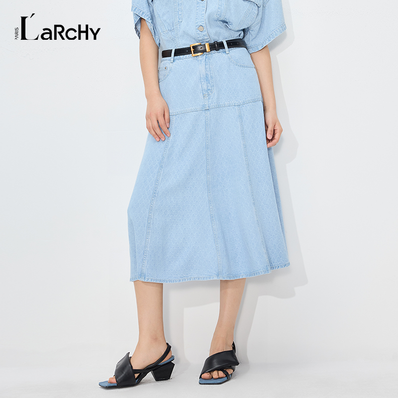 LARCHY來爾佳昵2025夏裝A型提花牛仔半身裙