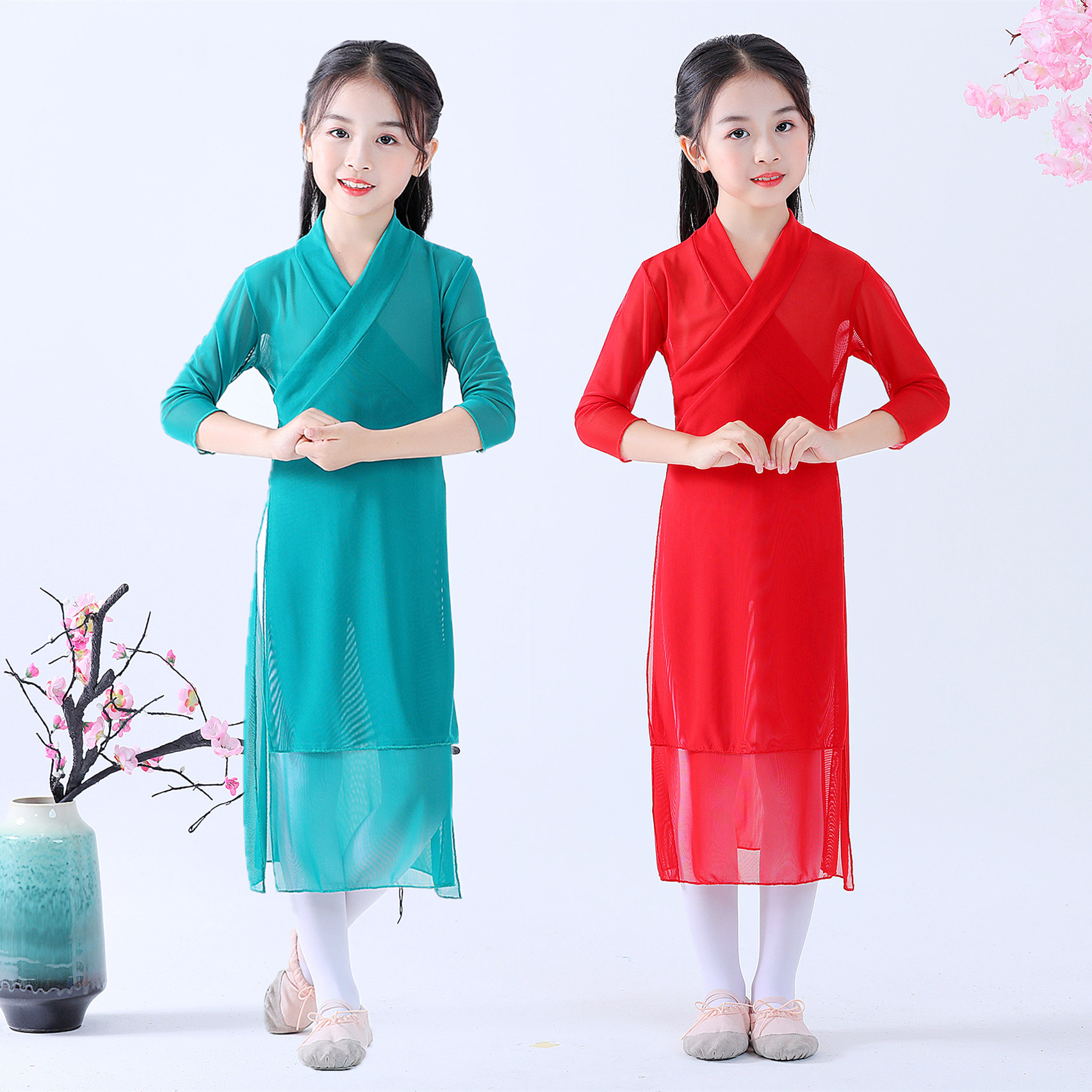 中国风古典民族女孩跳芒种舞蹈服装儿童练功服身韵纱衣外披衫飘逸