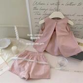 儿童背心宝宝压褶短裤 女童无袖 两件套棉 2025新款 洋气夏装 套装 夏季