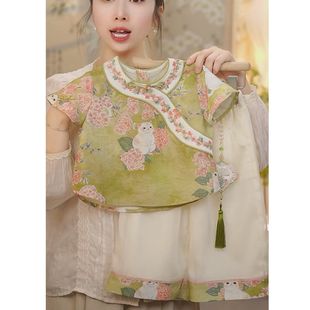 女童唐装秋季套装民国风汉服儿童套装宝宝中国风旗袍古风两件套
