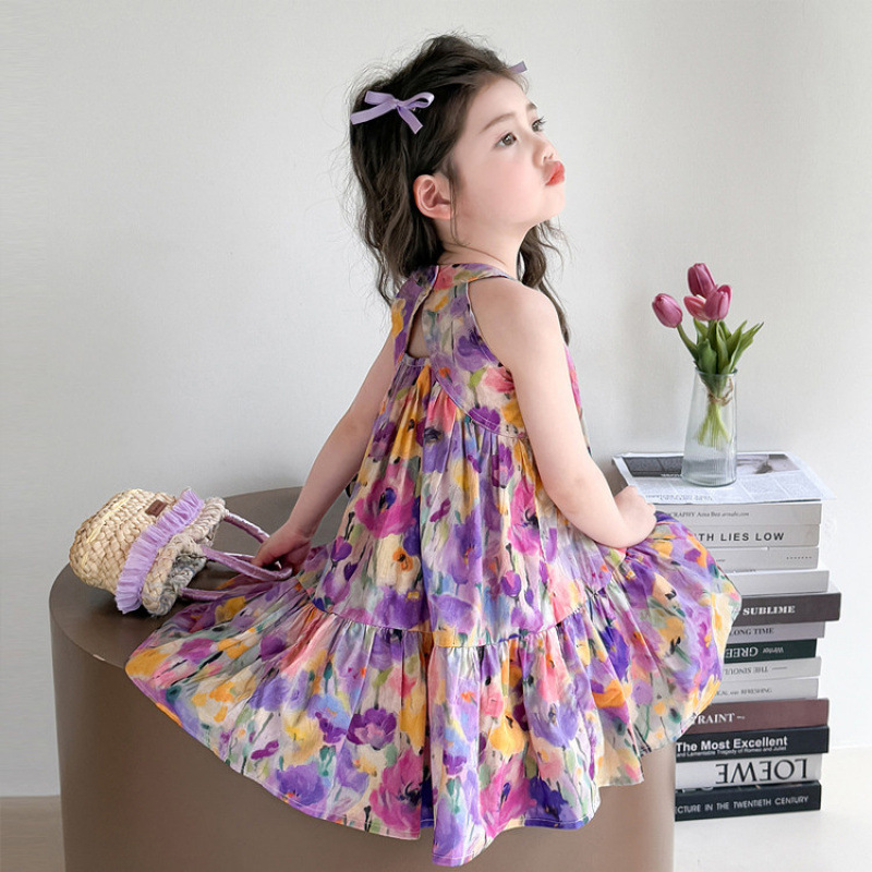 女童洋气夏季薄款碎花吊带连衣裙