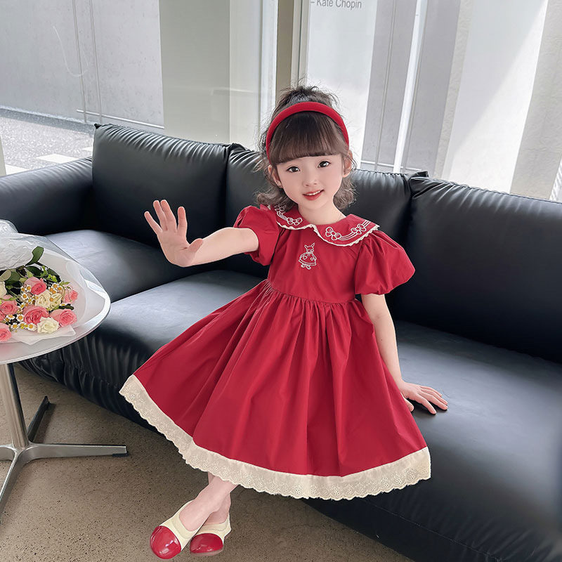 女童韩版连衣裙2025夏季新款娃娃领蓬蓬公主裙宝宝法式宫廷风长裙