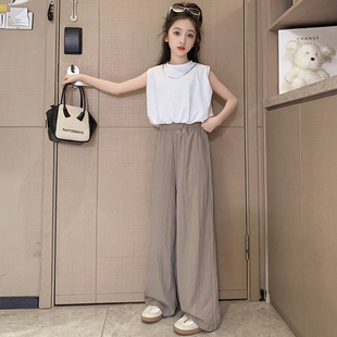 女童夏季无袖T恤阔腿裤夏款套装中大童时髦洋气儿童韩版休闲夏装