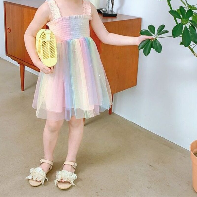 童裙2024春款吊带裙儿童背心连衣裙女童网纱公主裙子