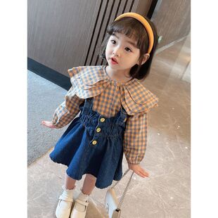 女童秋装连衣裙套装1-5岁2女宝宝洋气时髦春秋牛仔公主裙子3儿童4