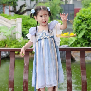 汉服女童秋款儿童古风夏装夏季仙女唐装小女孩超仙连衣裙刺绣印染