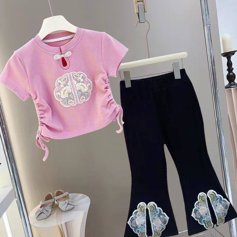 刺绣女童新中式夏装套装2024新款中大童短袖夏季国风潮洋气两件套