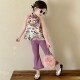 套装 2024夏款 儿童中国风复古民国无袖 女童旗袍阔腿裤 碎花防蚊裤 潮