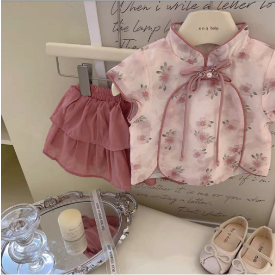 女童套装夏新款儿童国风汉服短裙宝宝公主裙夏季小童两件套