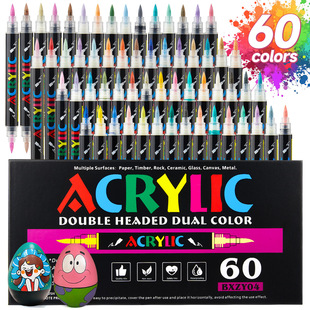 Acrylic Marker双头双色马克笔学生美术绘画丙烯直液式软头120色