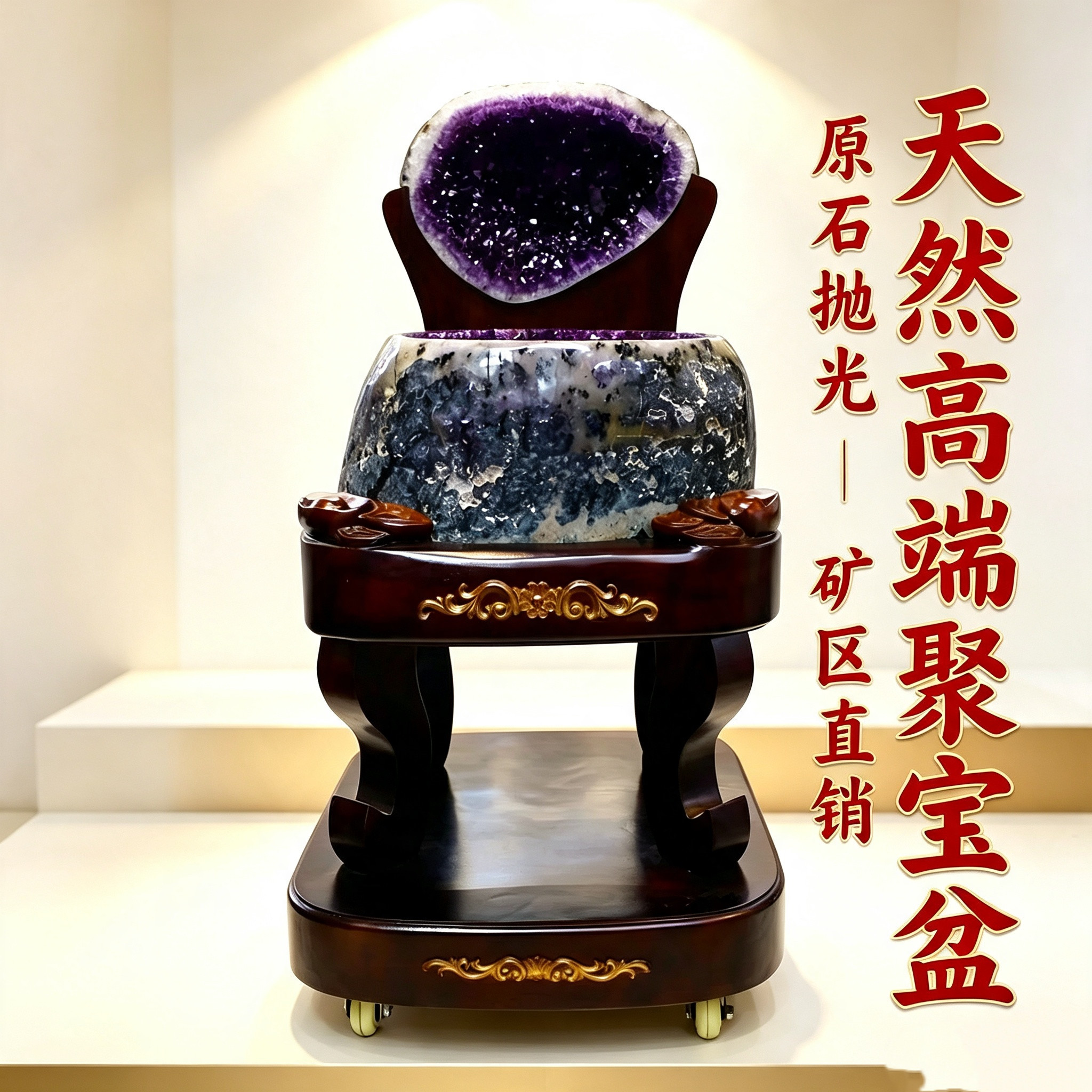 巴西紫水晶抛光聚宝盆乌拉圭钱袋子原石无水泥紫晶洞高端办公室
