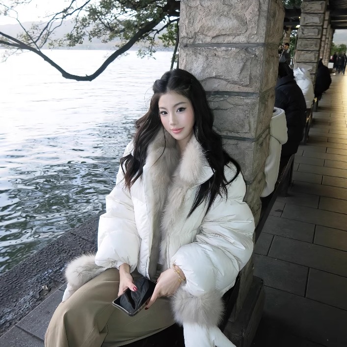 冬季新款轻绒欧包翻毛领羽绒棉服女棉衣棉袄小个子加厚面包服外套