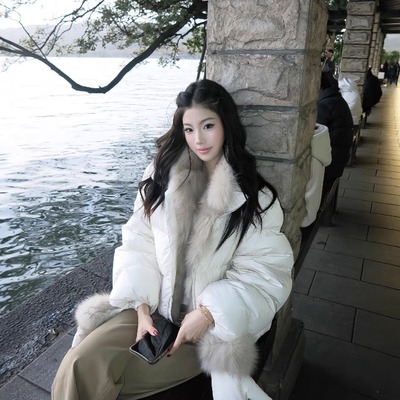 冬季新款轻绒欧包翻毛领羽绒棉服女棉衣棉袄小个子加厚面包服外套