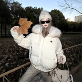 棉衣加厚宽松短款 新款 棉袄外套潮 毛领连帽羽绒棉服女2025冬季 美式