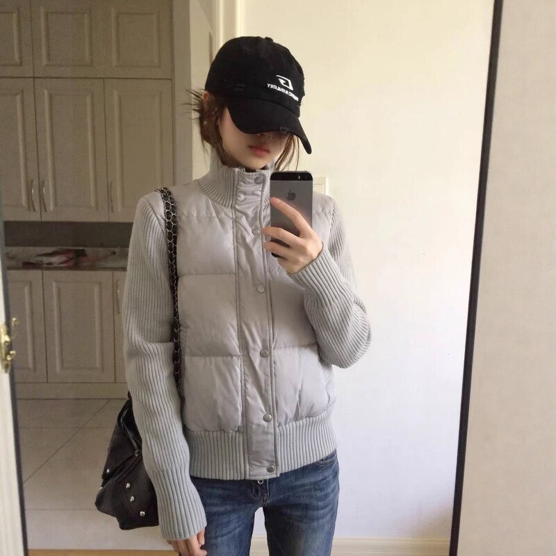 韩系2026新款复古针织拼接棉服女立领小个子保暖加厚棉衣棉袄外套