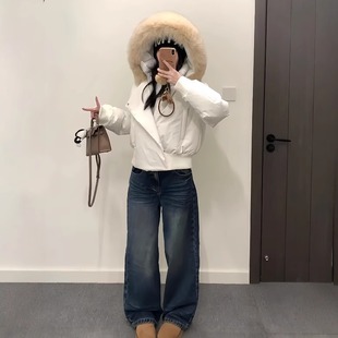 韩系设计感斜门襟2025冬季 棉袄加厚外套 毛领派克服羽绒棉服女短款