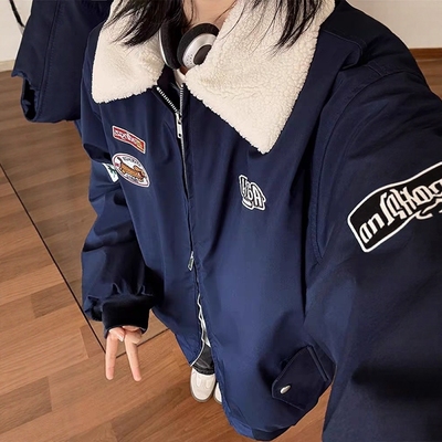张九亿美式复古飞行员棒球服棉服女2025冬季新款棉袄夹棉棉衣外套