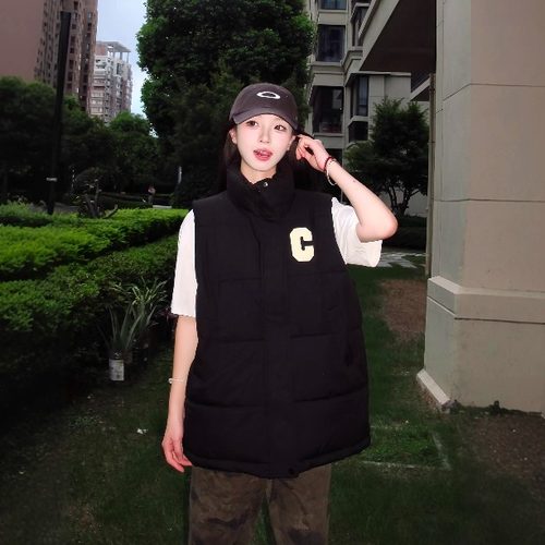 张九亿简约风马夹休闲百搭羽绒棉袄女棉衣2025秋冬棉服马甲厚外套