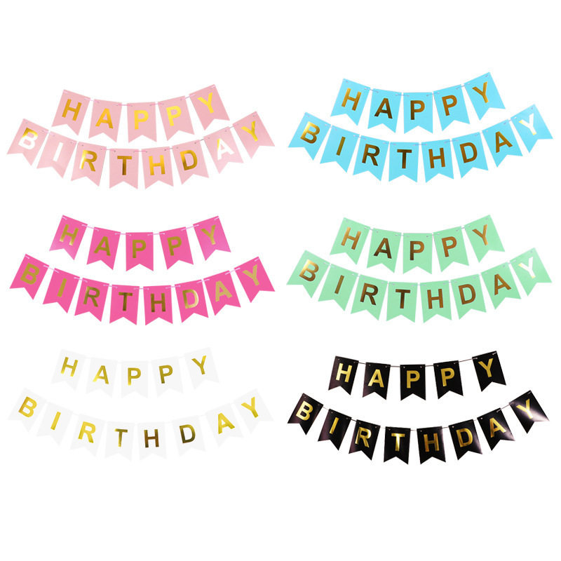 生日快乐横幅烫金字母鱼尾彩色happybirthday拉旗拉花装饰用品