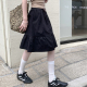 港风口袋黑色短裙女复古高腰显瘦a字裙小个子蓬蓬裙松紧腰半身裙