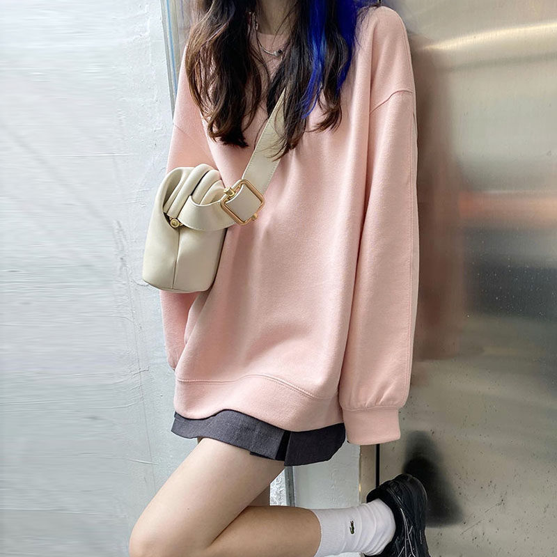 盐系少女蜜桃粉卫衣女高级感炸街甜美学生糖果色樱花粉上衣慵懒风