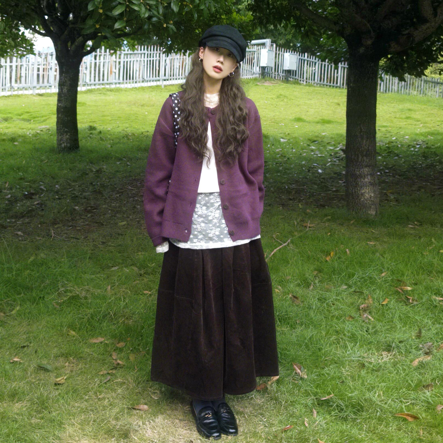 艾美妮中长款A字裙有口袋伞裙