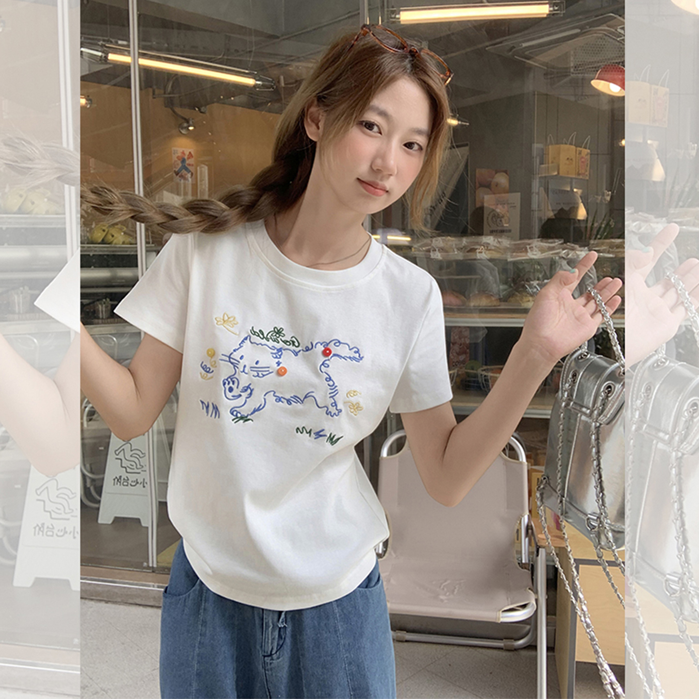 短袖韩系薄款印花棉女印花