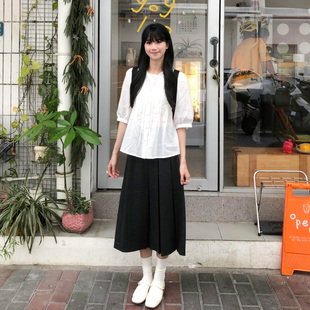 日杂风黑色西装半身裙女复古学生垂感遮肉a字裙中长款过膝百褶裙