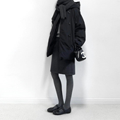 深灰色毛呢半身裙女高腰包臀裙气质百搭显瘦五分中裙后开叉a字裙