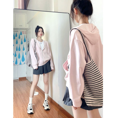 常规宽松慵懒风樱花粉卫衣