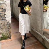 遮肉a字裙高腰显瘦纯棉口袋小白裙 裙女学生中长款 山本风日式 工装