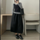 日杂风黑色半身裙早秋新款 高腰遮胯显瘦中长款 大摆a字口袋半身裙