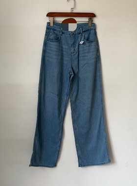 下垂27码女士牛仔裤莱赛尔春秋款弹力高腰长裤宽松直筒高个子裤子