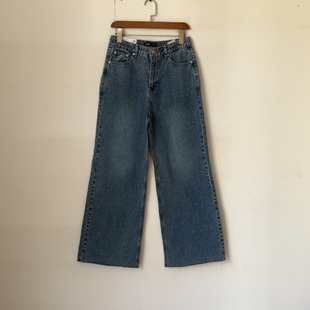 阔腿裤 C509 高腰无弹力 外贸原单女士牛仔裤 蓝色YKk拉链 30码