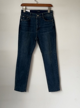 G01瑕疵 处理品薄绒植绒秋冬季小直筒弹力高腰修身牛仔裤女九分裤