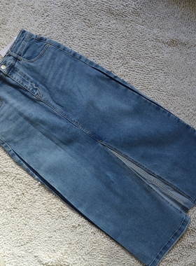 M女士牛仔裙半身长裙27码蓝色高腰 弹力撞色春秋四季打底裙前开叉